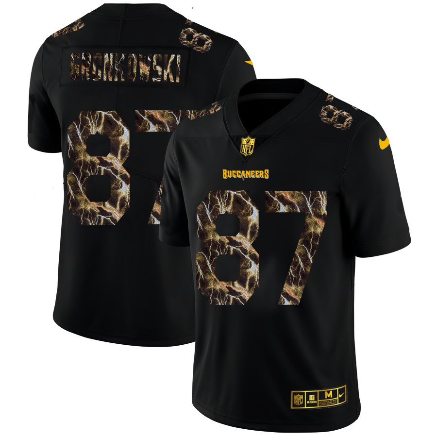 2020 Tampa Bay Buccaneers #87 Rob Gronkowski Men Black Nike Flocked Lightning Vapor Limited NFL Jersey